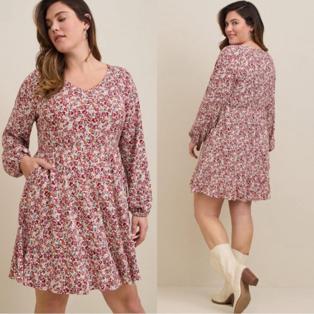 Torrid Textured Stretch Rayon Mini Skater Dress In Wild Flowers